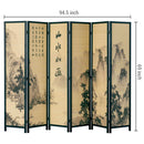 MyGift Decorative 6 Panel Folding Room Divider Bamboo Screen with Chinese Calligraphy Design, Freestanding Floral Artwork Room Partitioner with Black Wood Frame
