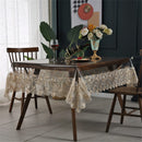Dimatic Clear Plastic Waterproof Tablecloth, Vinyl PVC Rectangle Table Cloth with Lace Macrame, Oil Spill Proof, Table Cover for Dining Tables, Parties and Holidays (Champagne, 60 x 120 Inch)