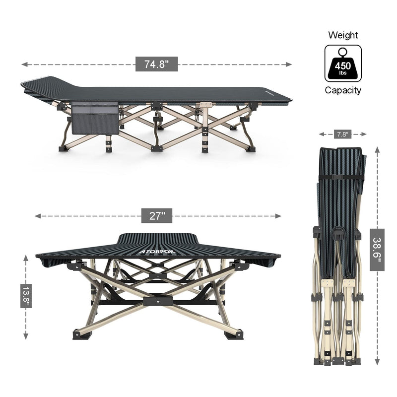 ATORPOK Camping Cot for Adults Comfortable, Tent Folding Cot for Sleeping, lightweight Folding Bed with Carry Bag Supports 450 lbs, Office Nap and Beach Vocation