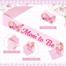 Butterfly Theme Mom to Be Sash Baby Shower Dad to Be Pin and Pink Flower Crown Headband for Gender Reveals Party Baby Shower Party Favors Decorations for Girls Pregnancy Photo Props Keepsake Gifts
