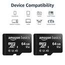 Amazon Basics MicroSDXC UHS-I Class 10 Memory Card with Full Size Adapter, A2, U3, V30, 4K, Read Speed up to 100 MB/s, 64 GB (2pack), for GoPro Cameras Storage, Black
