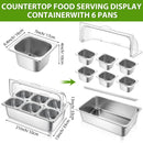 Ziliny Countertop Food Serving Display Container and Clear Roll Top Cover Stainless Steel Food Serving Tray Buffet (6 Pan)