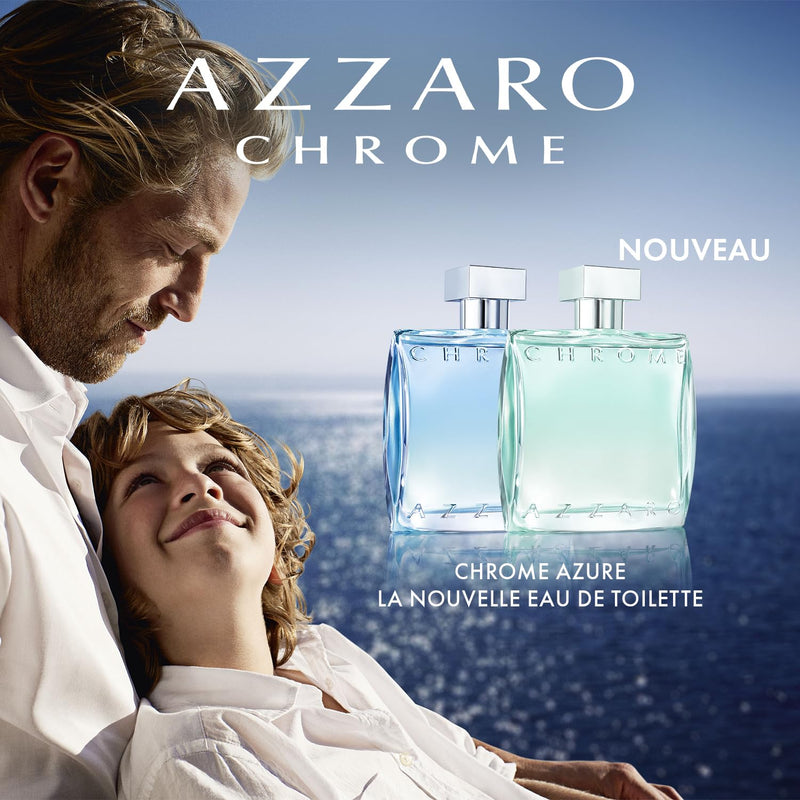 Azzaro Chrome Azure Eau de Toilette – Aquatic & Fresh Mens Cologne for Summer – Woody & Earthy Fragrance – Lasting Wear – Scent Notes of Bergamot, Lavender, Marine Notes - Perfumes for Men, 3.3 Fl Oz