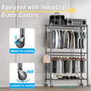 Homdox 3 Shelves Wire Shelving Clothing Rolling Rack Heavy Duty Commercial Grade Garment Rack with Wheels and Side Hooks (One Pair Hook and Two Hanging Rods Gray)