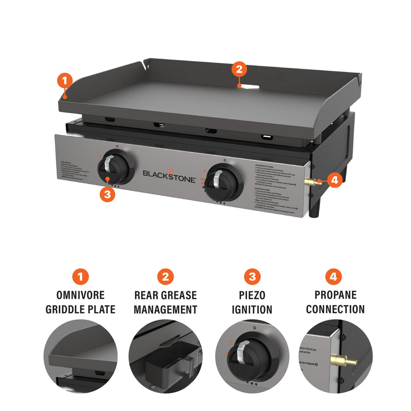 Blackstone 1666 22” Tabletop Griddle with Stainless Steel Faceplate, Powder Coated Steel, Black