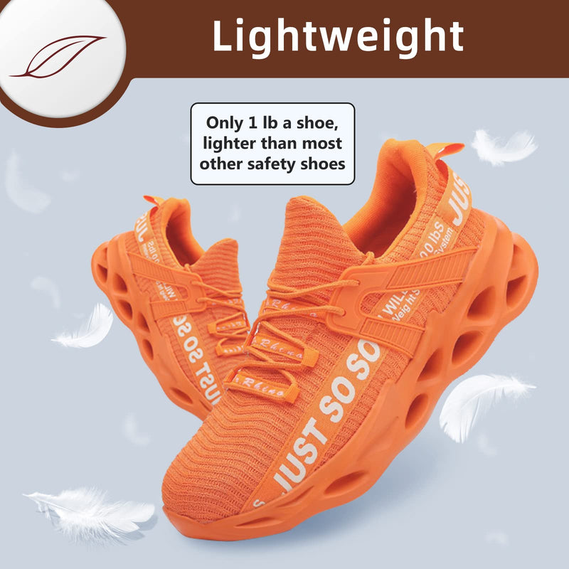 Furuian Steel Toe Shoes for Men Lightweight Women Safety Shoes Comfortable Steel Toe Sneakers, Orange Size M9.5/W11