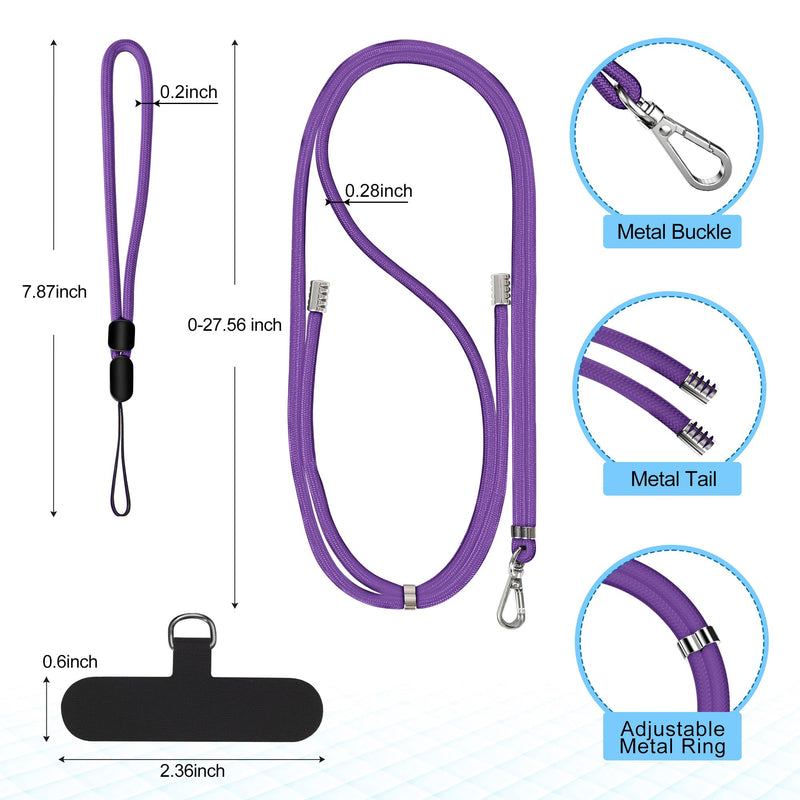 takyu Phone Lanyard, 2 Pack Adjustable Cell Phone Lanyard Crossbody Neck Strap & 2 Pack Wrist Strap with Tether Tabs Compatible for iPhone Android Smartphones- DarkPule Black