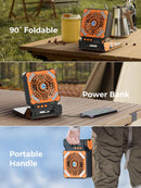 Smiling Shark Camping Fan with LED Lantern, USB Rechargeable Solar Camp Fan with 4 Speeds Powerful Wind & 3 Timer 90° Foldable Cordless Portable Tent Fan for Camping Fishing Hiking
