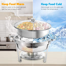 BriSunshine Chafing Dish Buffet Set 6 Packs, 5 QT Stainless Steel Round Chafing Dishes with Glass Lid & Lid Holder, Food Warmer For Parties Buffet Weddings Catering Events