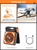 Smiling Shark Camping Fan with LED Lantern, USB Rechargeable Solar Camp Fan with 4 Speeds Powerful Wind & 3 Timer 90° Foldable Cordless Portable Tent Fan for Camping Fishing Hiking