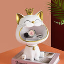 FIALAME Key Bowl for Entryway Table, Fortune Cat Statue Candy Dish for Office Desk Art Home Decor (White)