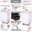Foldable Rolling Manicure Table Nail Desk Makeup Train Case Cosmetic Trolley Travel Storage Organizer Nail Tables with 4 Drawers Mirror & Speaker for Technician Workstation Salon, Rose Gold