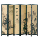 MyGift Decorative 6 Panel Folding Room Divider Bamboo Screen with Chinese Calligraphy Design, Freestanding Floral Artwork Room Partitioner with Black Wood Frame