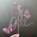ALISSAR New Double Sided Rose Gold Butterfly Baby Shower Cake Topper Set, It's A Girl Cake Topper and 16 Pieces Pink Butterflies Cupcake Toppers for Baby Girl Baby Shower Party Decorations