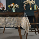 Dimatic Clear Plastic Waterproof Tablecloth, Vinyl PVC Rectangle Table Cloth with Lace Macrame, Oil Spill Proof, Table Cover for Dining Tables, Parties and Holidays (Champagne, 60 x 120 Inch)