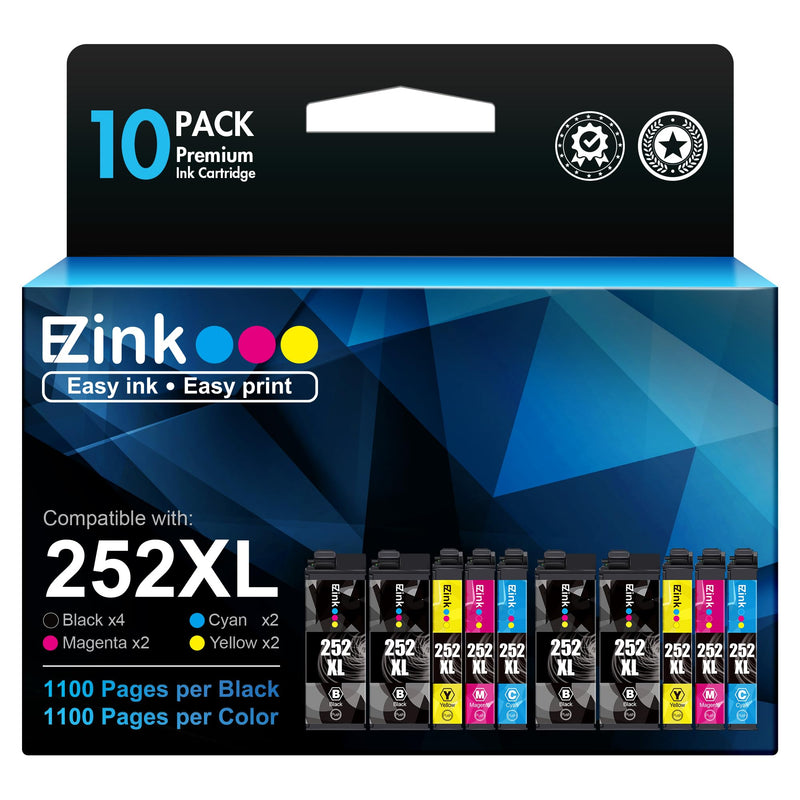 E-Z Ink (Remanufactured Ink Cartridges Replacement for Epson 252XL 252 XL Combo Pack to use with Workforce WF-7110 WF-7710 WF-7720 WF-3640 WF-3620 (4 Large Black, 2 Cyan 2 Magenta 2 Yellow)