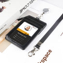 Teskyer Leather Badge Holder with Lanyard and Retractable Badge Reel, 4 Card Slots ID Card Holder with 1 Zipper Pocket for Office School Name Work IDs, Black