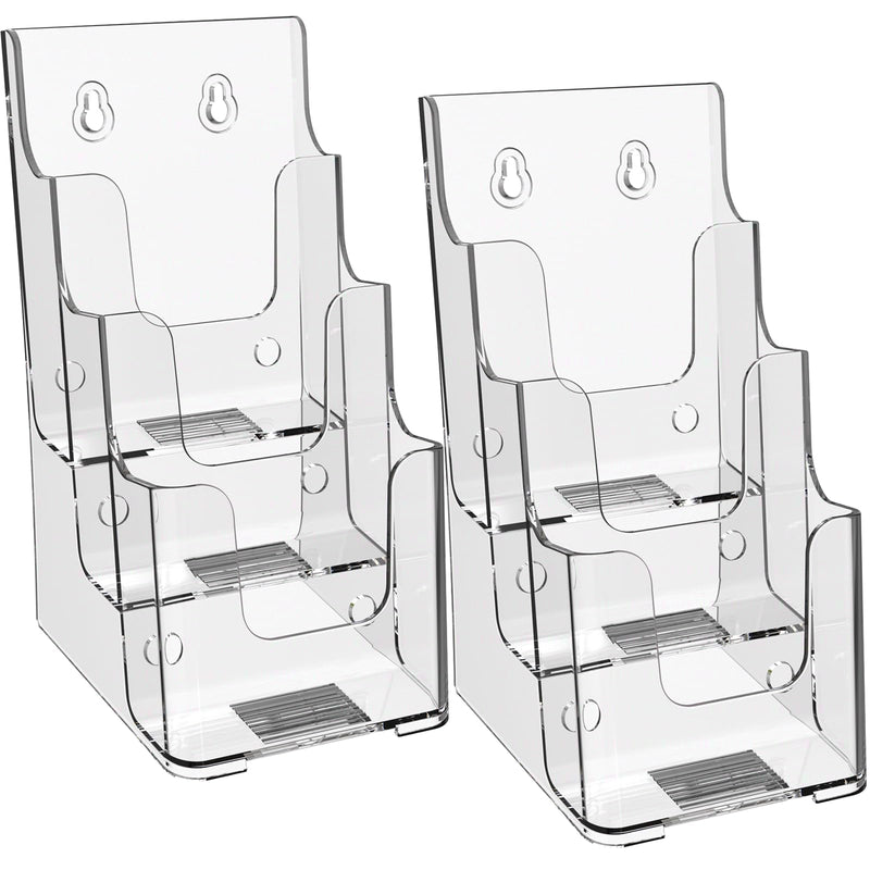 Cimlaga Acrylic Brochure Holder, 3 Tier Brochure Display Stand 4-Inch Wide Clear Literature Holder Plastic Pamphlet Holder Multi Pocket, Wall Mount or Countertop Use(2 Pack)