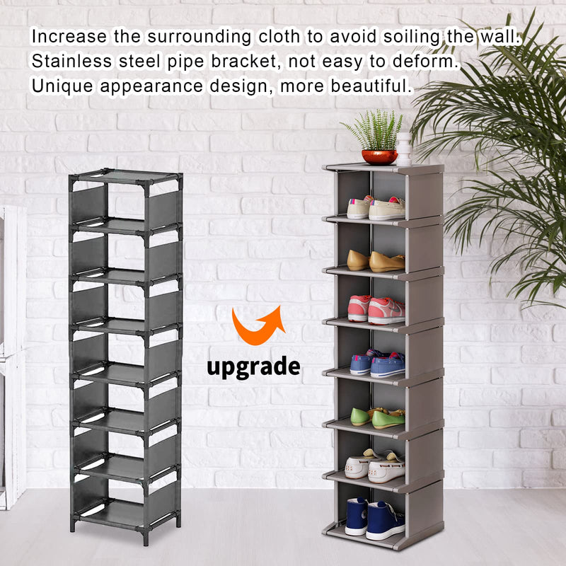 8 tiers shoe rack - vertical narrow shoe shelf storage organizer sturdy space saving - tall narrow shoe rack for entryway closet hallway