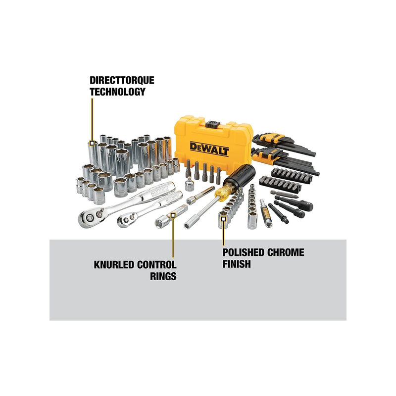 DEWALT Mechanics Tools Kit and Socket Set, 1/4" & 3/8" Drive, SAE, 108-Piece (DWMT73801)