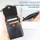 Teskyer Leather Badge Holder with Lanyard and Retractable Badge Reel, 4 Card Slots ID Card Holder with 1 Zipper Pocket for Office School Name Work IDs, Black