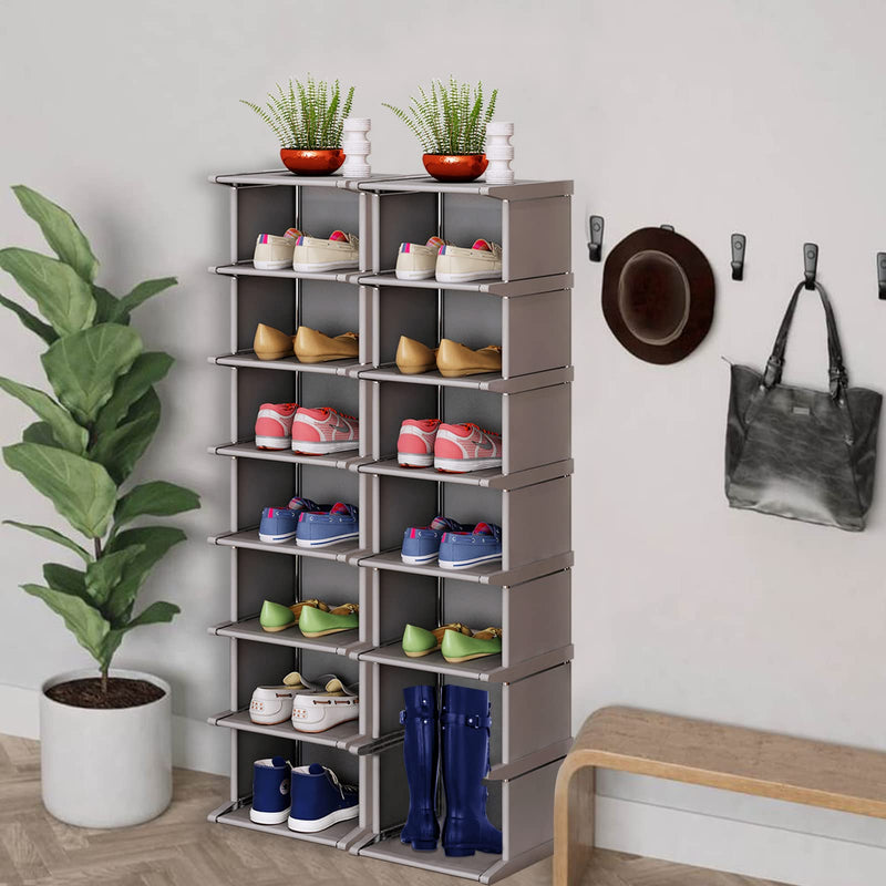 8 tiers shoe rack - vertical narrow shoe shelf storage organizer sturdy space saving - tall narrow shoe rack for entryway closet hallway