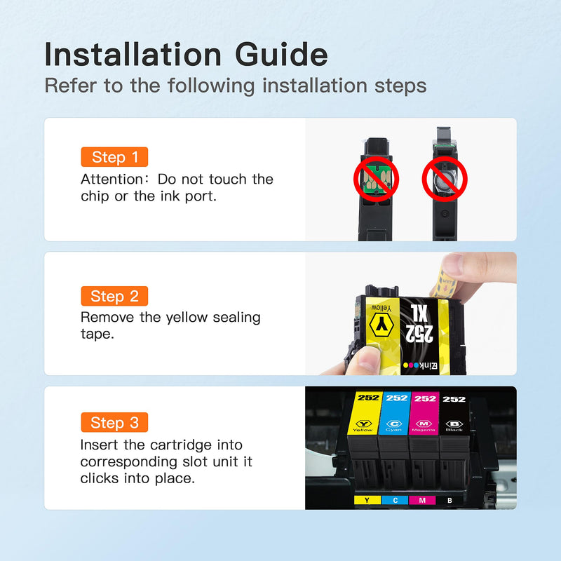 E-Z Ink (Remanufactured Ink Cartridges Replacement for Epson 252XL 252 XL Combo Pack to use with Workforce WF-7110 WF-7710 WF-7720 WF-3640 WF-3620 (4 Large Black, 2 Cyan 2 Magenta 2 Yellow)