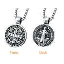 enhong Mens Stainless Steel St Benedict Medal Necklace,Silver Catholic Medalla Cross Demon Protection Roman Exorcism Pendant Ghost Hunter 22 Inch