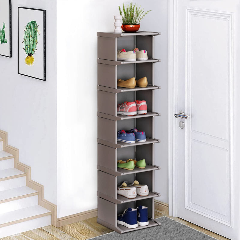 8 tiers shoe rack - vertical narrow shoe shelf storage organizer sturdy space saving - tall narrow shoe rack for entryway closet hallway