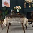 Dimatic Clear Plastic Waterproof Tablecloth, Vinyl PVC Rectangle Table Cloth with Lace Macrame, Oil Spill Proof, Table Cover for Dining Tables, Parties and Holidays (Champagne, 60 x 120 Inch)