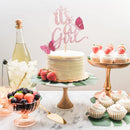 ALISSAR New Double Sided Rose Gold Butterfly Baby Shower Cake Topper Set, It's A Girl Cake Topper and 16 Pieces Pink Butterflies Cupcake Toppers for Baby Girl Baby Shower Party Decorations