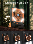 Smiling Shark Camping Fan with LED Lantern, USB Rechargeable Solar Camp Fan with 4 Speeds Powerful Wind & 3 Timer 90° Foldable Cordless Portable Tent Fan for Camping Fishing Hiking