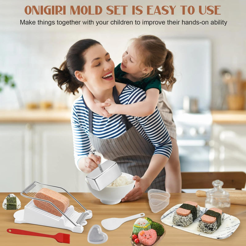 Spam Musubi Mold Kit 6 PCS, Stainless Steel Musubi Press Mold Onigiri Mold Set Rice Ball Mold Masubi Molds Kit Spam Slicer Sushi Making Kit Spam Musubi Maker Kit for DIY Hawaiian Musubi