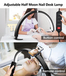 Half Moon Light for Nail Desk with Phone Holder, 29In 40W Nail Tech Light, Nail Table Lamp with Wire Controller & Remote, 7 Color Modes, 10 Brightness for Beauty/Eyelashes/Tattoos/Crafts