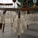 Dimatic Clear Plastic Waterproof Tablecloth, Vinyl PVC Rectangle Table Cloth with Lace Macrame, Oil Spill Proof, Table Cover for Dining Tables, Parties and Holidays (Champagne, 60 x 120 Inch)