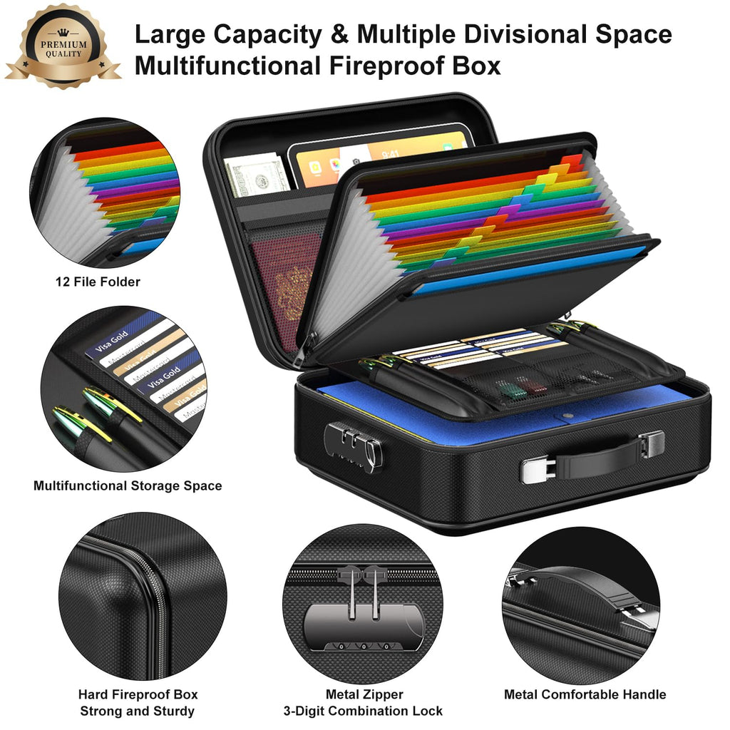 Colcase Fireproof Case COLCASE Fireproof Document Box, Hard Case Fireproof Box with Lock Hard