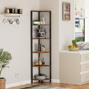 Furnulem 6 Tier Corner Shelf with LED Light, 67.5” Tall Standing Shelf Organizer, Narrow Bookshelf with Storage Rack for Wall Corner, Living Room, Bedroom, Metal Frame, Wood Display Shelf