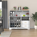 Auromie Wine Bar Cabinet with LED Light, Home Coffee Cabinet with Wine and Glass Rack, Kitchen Buffet Sideboard with Storage Cabinet&Drawers, Modern Liquor Cabinet for Living Room Dining Room (White)