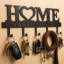 WIPHANY Entryway Wall Key Holder with 5 Hooks, Metal Key Rack Wall Mount for Keys, Bags and Leashes, Decorative Organizer for Entryway, Mudroom or Hallway, Sweet Home Design, 9.8 inches, Black
