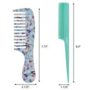 Tayshia by Conair Plastic Wide Tooth Hair Comb and Tail Comb, Blue Floral and Teal, 2 Ct