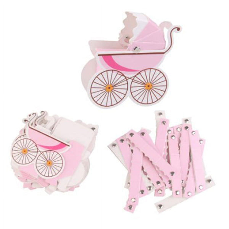 10pcs Stroller Shape Candy Gift Box Baby Shower Favors (Pink)