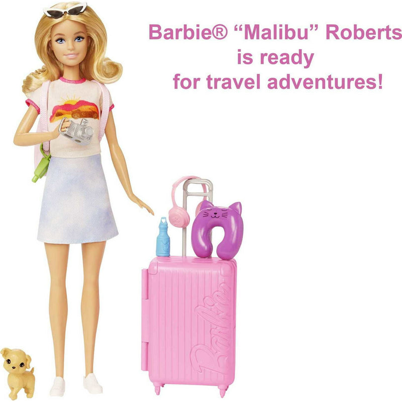 Barbie Malibu Doll & 10+ Accessories, Travel Set Blonde Fashion Doll