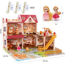 JoyStone 5 Rooms Huge Dollhouse with 2 Dolls and Colorful Light,Dream House Doll