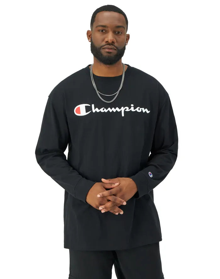 Classic Graphic Long-Sleeve T-Shirt, Script Logo (Big & Tall)