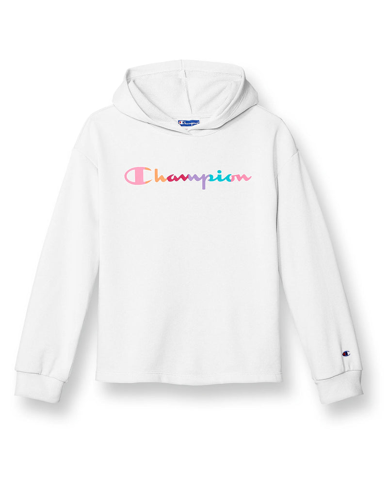 Big Girls' French Terry Hoodie, Classic Rainbow Script