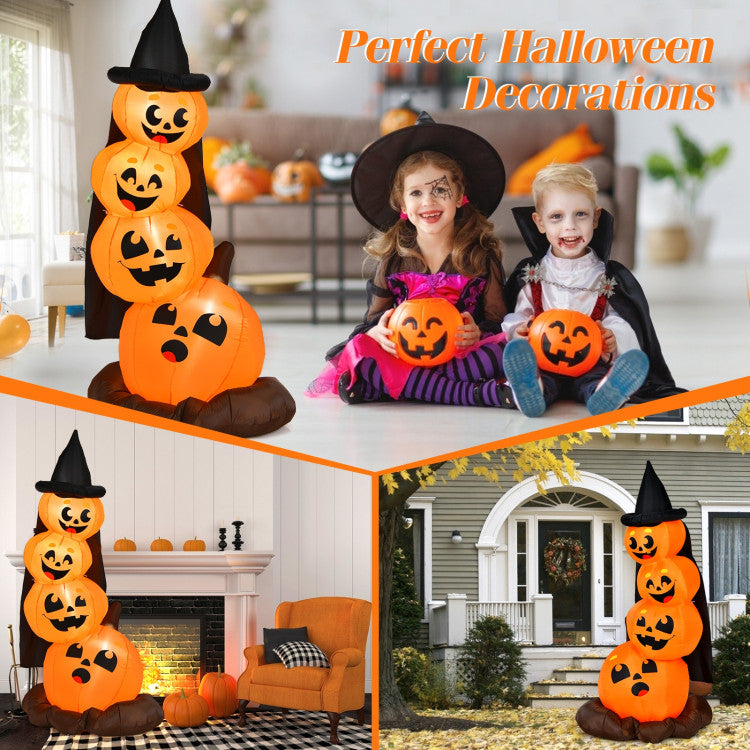 7 Feet Halloween Inflatable Pumpkin Combo with Witch's Hat and LED Lights