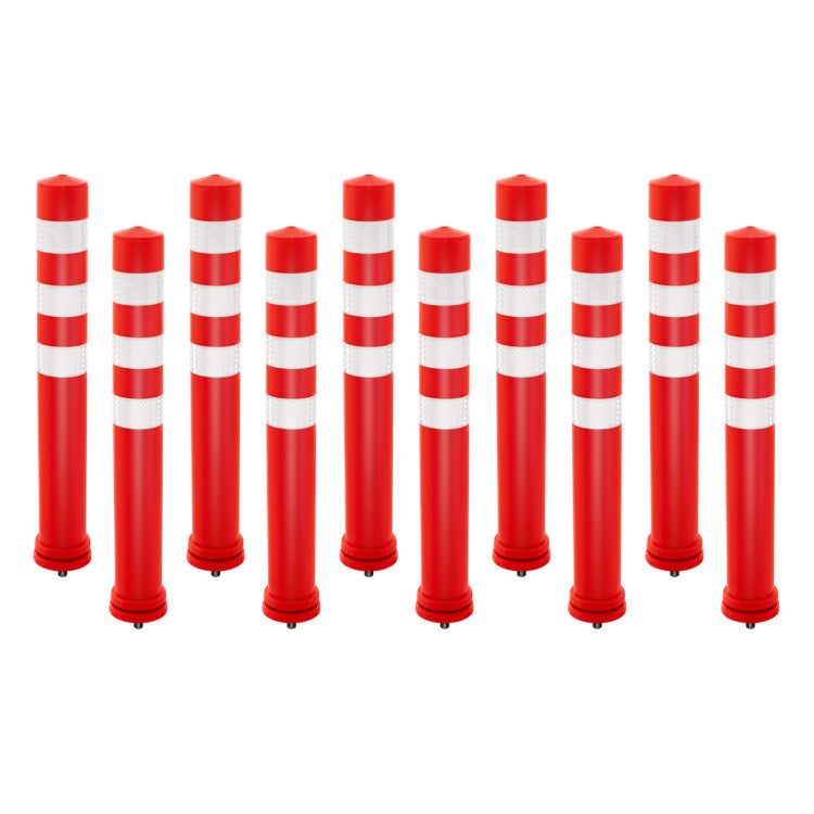 10 Pack Safety Bollard Post with Anchor Bolt and Reflective Strips