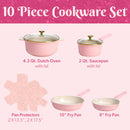 Paris Hilton Clean Ceramic™ Nonstick Cast Aluminum Cookware Set with Heart Shaped Lid Knobs, Pink