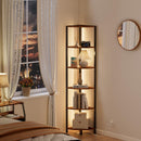 Furnulem 6 Tier Corner Shelf with LED Light, 67.5” Tall Standing Shelf Organizer, Narrow Bookshelf with Storage Rack for Wall Corner, Living Room, Bedroom, Metal Frame, Wood Display Shelf