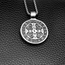 enhong Mens Stainless Steel St Benedict Medal Necklace,Silver Catholic Medalla Cross Demon Protection Roman Exorcism Pendant Ghost Hunter 22 Inch